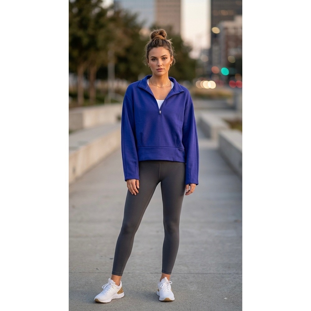 Athleta Coaster Luxe Quarter Zip Sweatshirt Purple Fleece Pullover Large